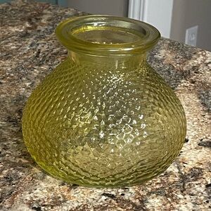 Vintage Yellow Textured Honeycomb Pattern Glass Vase